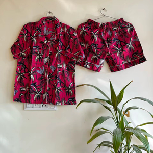 Ensemble pyjama en coton biologique rose 100% pour adultes et femmes vêtements de maison respirants et doux impression de singe sexy vêtements de nuit imprimés numériques Plus - Product Image 6