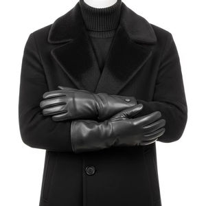 Guantes de cuero liso hasta la muñeca para invierno Guantes de moda de conducción cálidos con forro de piel de oveja suave genuina para hombres y mujeres - Product Image 2
