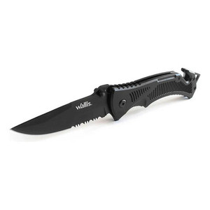 Coltello con blocco di sicurezza con manico nero e lama liscia-seghettata con clip di Wallis K900325 - Product Image 2