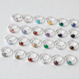 Bagues ajustables minimalistes en argent sterling 925 avec quartz clair |   Bijoux en pierre cabochon ronde - Product Image 2