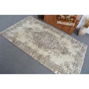 3.8x6.6 ft Rug, Turkish Vintage Rug, <b>Brown</b> <b>Wool</b> Rug - Product Image 3