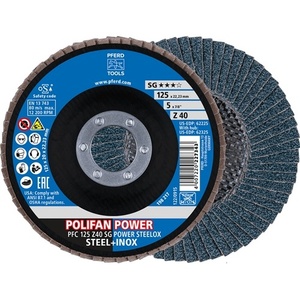 Disco de Láminas POLIFAN Z SG POWER STEELOX de 125 mm, Grano 40, INOX, Circonio Corindón, Diseño Cónico, Paquete de 10 Unidades, para Lijado - Product Image 1