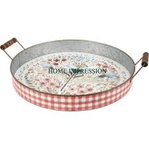 Plateau de service galvanisé de conception exclusive avec manche en bois Qualité alimentaire Grand plateau de service de forme ronde pour ustensiles de cuisine - Product Image 6