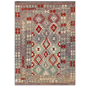 Alfombra Kilim de Maimana, Afganistán, 208 x 146 cm, Textil para el Hogar - Product Image 1