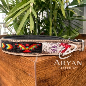 Fabricant OEM ODM Collier pour animaux de compagnie en cuir perlé personnalisé usiné à la main en cuir véritable Colliers de dressage réglables et résistants pour chiens - Product Image 1