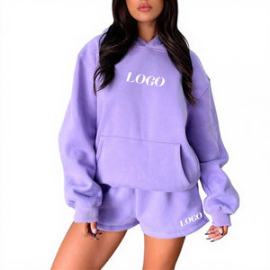 Ensemble sweat à capuche et short 100 % coton sur mesure, respirant et léger pour l'hiver, style décontracté, logo imprimé sur le devant, badge tricoté - Product Image 4