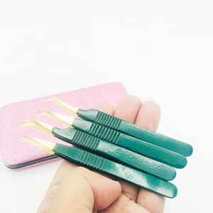 Pinces à épiler de luxe en acier inoxydable de haute qualité, pointe dorée, diamant vert perroquet, précision 10 mm, extension de cils, étiquette privée - Product Image 2