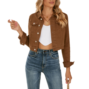 Venta al por mayor de chaquetas de mezclilla personalizadas para mujer Cierre de botón regular de longitud corta clásica con múltiples bolsillos para el estilo de prendas de vestir - Product Image 4