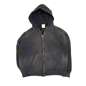 Sudadera con capucha de gran tamaño para hombre con logotipo bordado personalizado cremallera completa Vintage 500 GSM tejido estampado tejido lavado ácido - Product Image 4