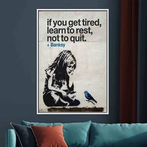 Impression sur toile de graffiti Banksy Girl with Bird : Décoration murale élégante, TOILE ENCADRÉE BLANCHE - Product Image 1