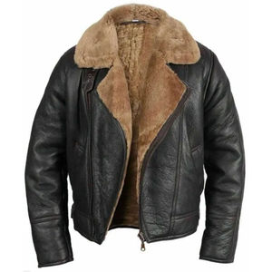 Chaqueta de Cuero Abrigada de Invierno para Hombre con Diseño de Piel, Chaqueta Bomber Larga de Piel de Oveja Gruesa con Forro de Piel de Cordero para Hombre - Product Image 1