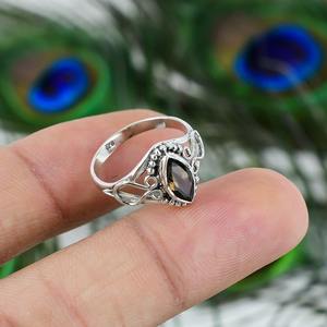 Clásico mejor diseño anillo de cuarzo ahumado Natural anillo hecho a mano 925 sólida plata esterlina 925 Plata estampada joyería de plata hecha a mano - Product Image 2