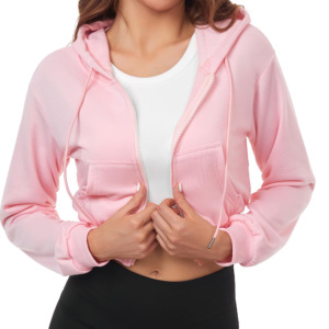 Sweat-shirt court brodé pour femme, personnalisable avec logo, fermeture éclair, respirant, anti-rétrécissement, logo frontal, polyester/coton, taille XS, vente en gros - Product Image 4