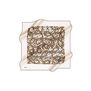 Beige Designer Logo Printed Silk Twill Scarf - Product Image 1
