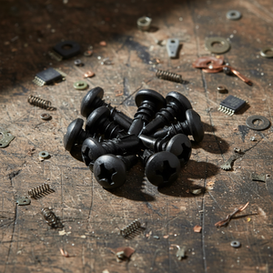 Vis autoperceuse SDS à tête cylindrique en acier au carbone revêtu noir avec rondelle, entraînement Phillips, filetage grossier, grade 4.8/6.8, marque PDC - Product Image 1