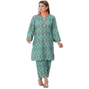 Elegante colección de trajes informales para mujer de 2 piezas Hermosa Impresión digital AF Volumen de moda en toda la ropa India pakistaní - Product Image 1