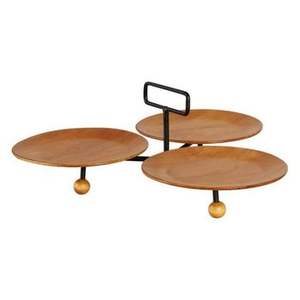 Support à pizza et à gâteau en bois forme ronde avec poignées en fer taille moyenne élégant en bois massif parfait pour une utilisation au restaurant - Product Image 5