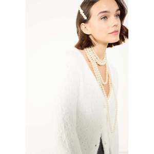 Casual Winter <b>Cardigan</b> Soft Knit Button-Up <b>Crocheted</b> with Cashmere and Acrylic Solid and Print Pattern - Product Image 2