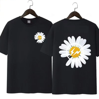 Kaus musim panas desain baru untuk wanita kaus lengan pendek gambar bunga aster trendi 100% katun dari produsen Vietnam