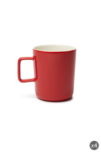 Durable Porcelain Set 4pcs Coffee Mug Nordic Trendy Glazed Finish 11x10x8 cm Red Solid Pattern Home Use Gift Dishwasher safe - Product Image 1