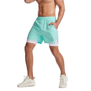 Comfortable Athletic Shorts For Men Double <b>Layer</b> Running Shorts Fitness Quick Dry Sports Double <b>Layer</b> Shorts With Inner Pockets - Product Image 1