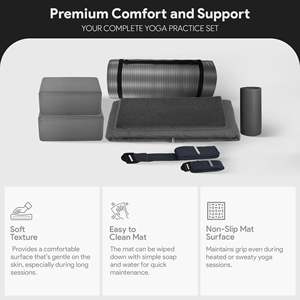Set Yoga Grigio 7 Pezzi BalanceFrom, Accessori Fitness Inclusi Tappetino, Cinghia Elastica e Ginocchiere - Product Image 3