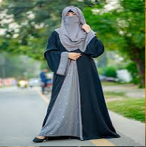 Dual-tone black and grey layered <b>abaya</b> with a matching niqab set. Available at wholesale prices. - Product Image 1