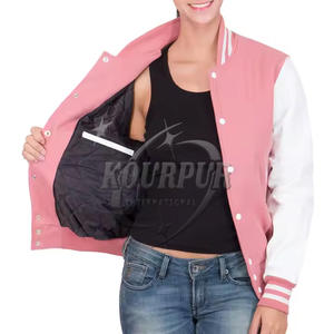 Vente en gros de vestes universitaires 100% coton rose blanc à la mode pour femmes col montant Logo avant Offre Spéciale vêtements d'extérieur à la mode pour l'hiver - Product Image 6