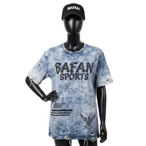 T-shirt en coton premium pour femmes, lavage à l'acide, 200 GSM, tissu doux et respirant, bleu gris, logo imprimé sur écran personnalisé, t-shirt en coton - Product Image 1