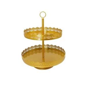 Soporte decorativo para pasteles de metal con parte superior de exhibición elegante y base de diseño de astas única, perfecto para bodas, fiestas y eventos - Product Image 1