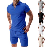 Ensemble polo et short pour homme en mélange de bambou, personnalisé OEM, décontracté d'été, motif gaufré, manches courtes, logo uni sur le devant, respirant