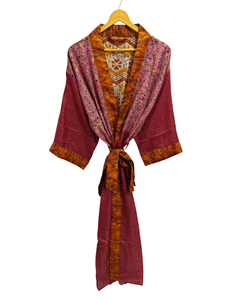 Indian Robe Floral <b>Silk</b> Sari <b>Kimono</b> Vintage Sari Robe Soft Beach Party Gown Indian Handmade <b>Silk</b> <b>Kimono</b> - Product Image 2