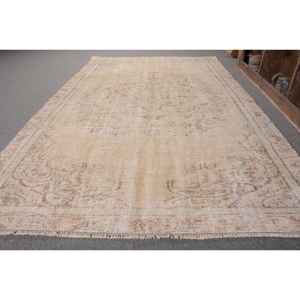 Vintage Turkish Rug Large Area 5.2 X 8.3ft Beige Green Wool Latex Backing Patchwork for Teenagers Rectangular Hallway Room Rug - Product Image 2