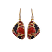 Boucles d'oreilles tendance en laiton pour femme, motif Mohave Turquoise rouge et noir, plaqué or, design crochet, serti clos, bijoux de mode en gros