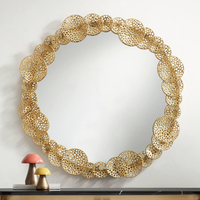 Miroir mural rond de grande taille de qualité supérieure, cadre en métal doré, design à cercles superposés, pour la décoration de salon et de la maison