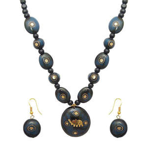 Ensemble de collier de perles de conception d'éléphant noir Beadside 1106603B-accessoire de bijoux à la mode - Product Image 1