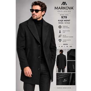 Manteau long pour homme MARKOVA de style 979, couleur noire, avec col pointu pour l'hiver, première qualité, best-seller, vente en gros - Product Image 1