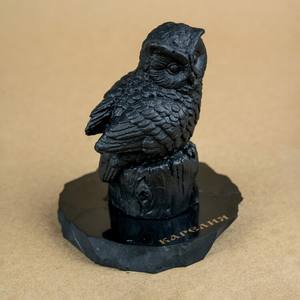 Figura de búho de shungita sobre un tronco de árbol - Product Image 2
