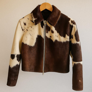 เสื้อแจ็กเก็ตหนังวัวผู้ชายผ้าแคนวาสคอตั้งโลโก้ด้านหน้ากระเป๋าซิปแบบมีสไตล์สำหรับฤดูหนาว OEM ดีไซน์ตามสั่ง - Product Image 4