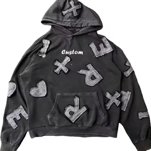Pull à capuche coupe-vent en coton éponge oversize pour hommes avec poche avant Logo personnalisé imprimé Street Fashion Sweats à capuche coupe ample pour hommes - Product Image 4