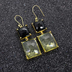 En gros Citron Hydro Pierres Précieuses Lustre Boucles D'oreilles Élégant Mode Bijoux En Laiton - Product Image 4
