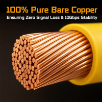 Kabel Ethernet Cat6A Kecepatan Tinggi 10Gbps 24AWG Tembaga Murni Jaket TPU Super Lembut Tahan UV Kabel Patch Jaringan RJ45 Warna Kuning