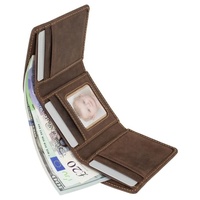 Dompet Pria Kulit Asli Buatan Tangan Vintage Perlindungan RFID Tahan Lama Panjang Pendek Penutup Terbuka Desain Ramping Branding Kustom