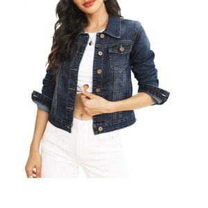 Nouvelle arrivée pour femmes en coton tricoté Style de vêtements de travail lâche décontracté revers à manches longues simple boutonnage fente latérale veste en jean de BD - Product Image 1