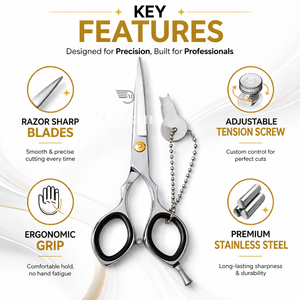 กรรไกรตัดผมมืออาชีพขนาด 6.5 นิ้ว สแตนเลสสตีล คมกริบ สำหรับร้านทำผม รับผลิตแบบ OEM - Product Image 3