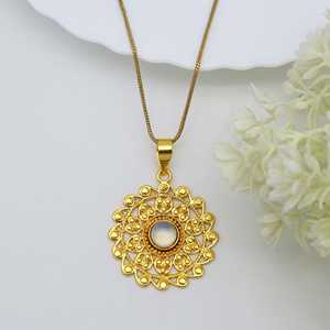 Hot Selling Moonstone Pendant Ethnic Brass Necklace For Women 18k Gold Plated Tribal Floral Mandala Charm Wholesale/OEM/ODM - Product Image 4