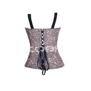 Corset en dentelle et résille satinée noire avec laçage au dos, bustier à fermeture éclair sur le devant - Product Image 6