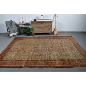 Alfombra turca Vintage clásica naranja Beige 6,3X9,4 pies hecha a mano Patchwork rectángulo diseño lana poliéster para adolescentes - Product Image 1