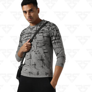T-shirt à manches longues imprimé graphique gris pour homme pour tenue décontractée | T-shirt structuré conçu avec confort - Product Image 3