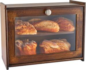 Boîte de rangement de pain en bois avec fenêtre transparente 2 couches grande capacité stockage de pain cuisine porte-pain auto-assemblage - Product Image 2